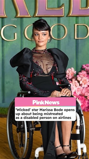 PinkNews on Instagram: "'Wicked' star Marissa Bode has opened up about being mistreated as a disabled person on airlines. Posting an 8-minute video to TikTok on Monday 22 December, the actress spoke about a recent experience on a flight to New York with her partner. She explained that due to there not being an accessible toilet on the flight, she was forced to sit in her own urine until the flight landed. Bode also explained that her partner's wheelchair was broken and claimed that staff asked t