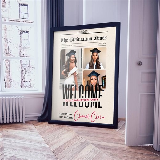 Graduation Party Welcome Sign Newspaper Template- Editable Graduate Announcement, Custom Grad Decor Poster, Printable Modern Sign Class 2025 - Etsy