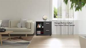 GreenForest Wooden File Cabinet 2 Drawer Lateral Filing Cabinet with Lock Mobile Printer Stand with Open Storage Shelves for Home Office Fits A4, Letter Size and File Folders, Black