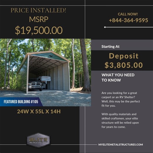 Tired of leaving your expensive RV or boat exposed to the harsh sun, rain, and hail? Protect your biggest investments with a structure built to handle it all! This massive RV carport provides the ultimate shield for your prized possessions. With a towering 14-foot leg height and a durable vertical roof, it offers superior, all-weather protection and peace of mind, season after season. Stop worrying about weather damage and start enjoying the confidence that comes with a top-quality steel structu