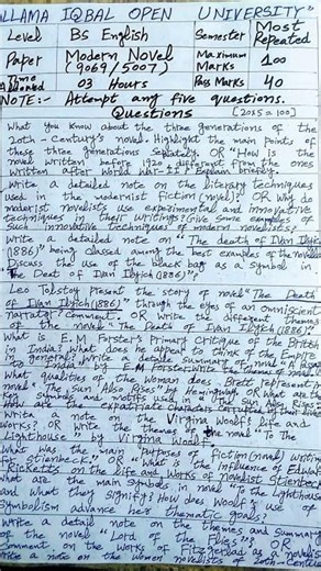 aiou 5007 modern novel guess paper | Bs english 9069 guess paper | Aiou | past paper 9069 / 5007