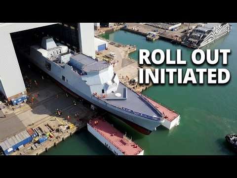 Second Royal Navy Type 31 frigate, HMS Active from assembly hall to the water.