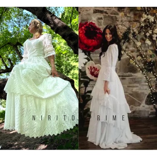 Boho Rustic Lace Wedding Dress A-line Bridal Gown With Half Sleeves - Etsy