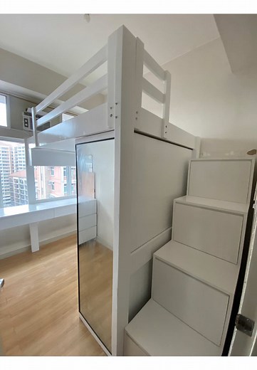 Customizable Semi Double Loft Bed with Desk and Cabinet