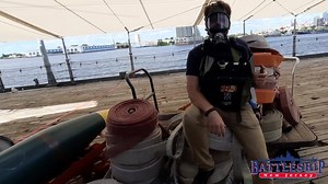 Whats an OBA? An Oxygen Breathing Apparatus. You might have seen the lockers for these around the ship, particularly on Broadway, the passage that leads to the engine rooms. We tested one out this week to see what its really like to wear one. Want to see Broadway? The blue line tour will take you down that passage as well as to our Engine Room and Turret II tours, available as part of general admission every day through Labor Day. | Battleship New Jersey