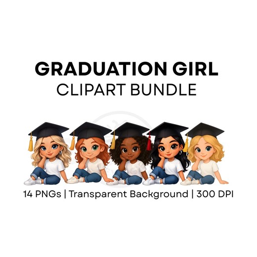 Graduation Girl Clipart Bundle, 14 Grad Pngs, Kindergarten Graduation Graphics Sublimation, Class of 2026, Custom Graduation Gifts - Etsy