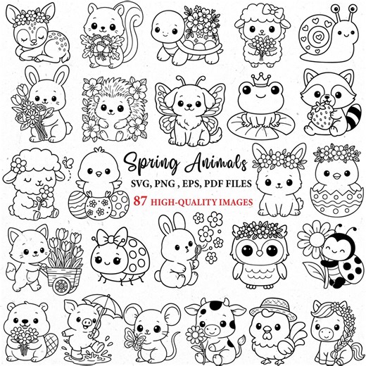 Spring Cute Animals Svg, Farm Animals Png, Kawaii Animals Clipart, Easter Svg, Vector Animals Svg, Cute Baby Animals , Svg Cricut,svg Bundle - Etsy
