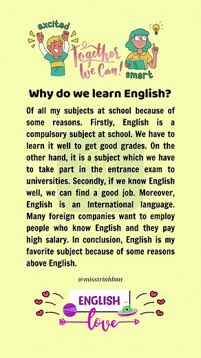 WHY DO WE LEARN ENGLISH Học tiếng anh mỗi ngày cùng mình nha. #họctienganhquavideo #tienganhmoingay #tuhoctienganh #hocphatam #hoc44amIPA #hocphatamcungmstrinh #pronunciationwithmstrinh #hocIPA #hoctienganhtumatgoc #learnontiktok #xuhuong #mstrinhenglishbmt #mstrinhhoctienganh