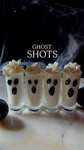 Marvelous Mixing on Instagram: "Boo-tifully sweet and so cute, these Ghost Shots make for a smooth, dreamy sip and a perfect addition to any Halloween gathering. Cheers! Ghost Shots (4 servings) 👻Black decorative icing 👻4 oz whipped vodka 👻4 oz vanilla cream liqueur 👻1.5 oz vanilla syrup 👻Whipped cream to top Method: Use black decorative icing to draw on eyes and a mouth on each shot glass. Place to the side so the icing can set. To a shaker, add vodka, vanilla cream liqueur and vanilla syr