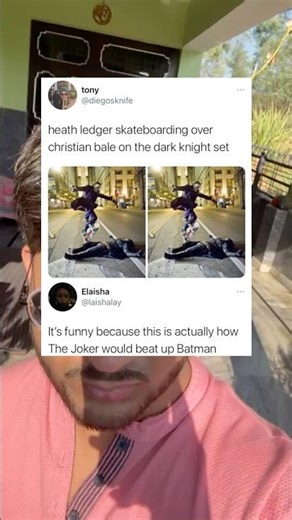 heath ledger skateboarding over christian bale on the dark knight set