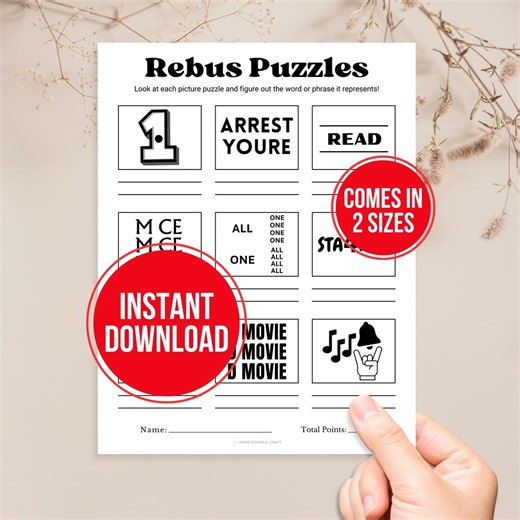 Rebus Brain Teasers Printable, Picture Puzzle Quiz Game, Word Puzzles for Kids and Adults, Classroom Games, Family Party Games R12 - Etsy
