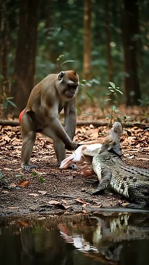 Massive Monkey Flights Giant Crocodile to Save Rabbit_ Unreal Wildlife Battle #dangerousanimals #snakeattack #animallovers #snake | si chato
