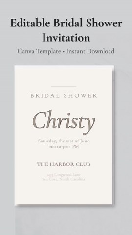 Elegant Bridal Shower Invitation Editable Canva Neutral Shower Invite With Games RSVP Details Downloadable Template - Etsy