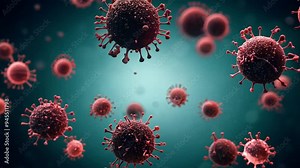 Microscopic view of virus cells mutating and multiplying rapidly in a biological environment