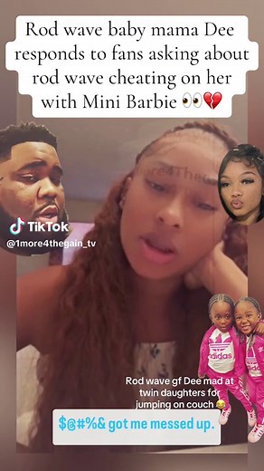 Rod wave baby mama Dee responds to fans asking about rod wave cheating on her with mini Barbie 👀💔 Rod wave gf Dee mad at twin daughters for jumping on couch 😂 #rodwave