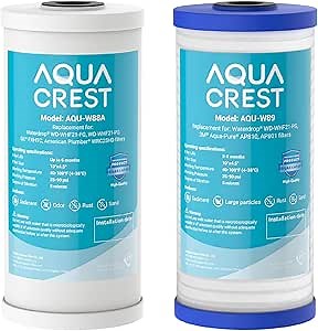 AQUA CREST Whole House Sediment and Carbon Water Filter, Replacement for GE® FXHTC, 3M® Aqua-Pure AP810, Culligan® RFC-BBSA, W50PEHD, GXWH40L, GXWH35F, DuPont WFHD13001, Pentek® R50-BB