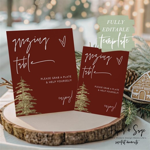 Christmas Grazing Table Sign Template – Holiday Party Food Table Printable, Winter Editable Decor - Etsy