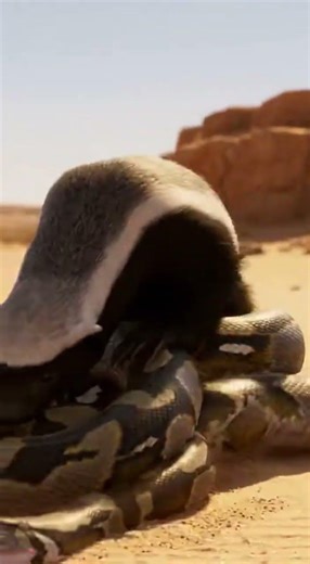 Honey Badger Interrupts Python Hunting a Rabbit in Open Desert