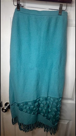 Elegant Teal Wool Midi Skirt ✨ Designer Beaded Fringe Outfit Inspo