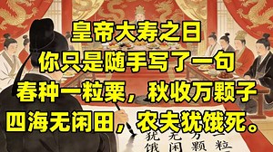 皇帝大寿之日，你只是随手写了一句春种一粒粟，秋收万颗子，四海无闲田，农夫犹饿死。