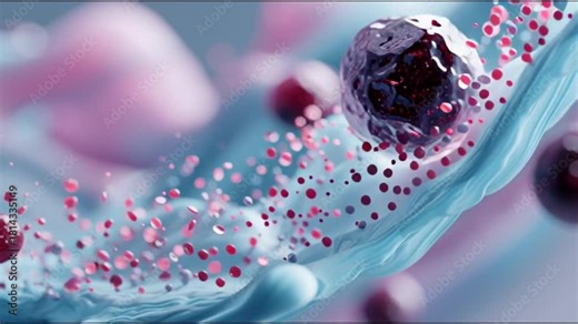 Basophil. White blood cell. Hematology. Medical science health. A vibrant depiction of a basophil in a fluid medium.