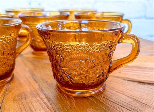 Vintage Indiana Glass Company Amber Glass Tea Cups, 1970’s, SOLD INDIVIDUALLY - Etsy