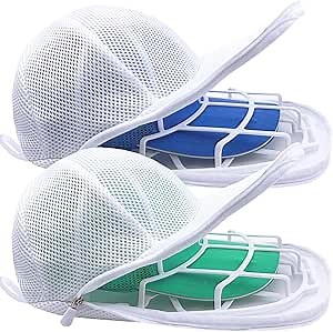 Hat Washer Cage for Washing Machine, Cap Washer with Mesh Bags, Hat Washer for Baseball Caps, Hat Cleaner/Cleaning Protector Cage (White - 2 Pack)