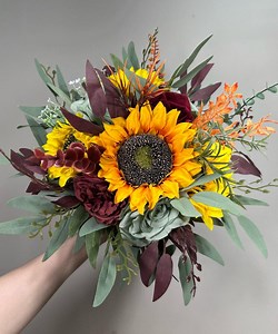 Sunflower Bouquet Wedding Bridal Boho Sunflower Burgundy Bouquet Sage Burgundy Sunflower Bridesmaids Bouquet Sage Green Artiricial Flower - Etsy