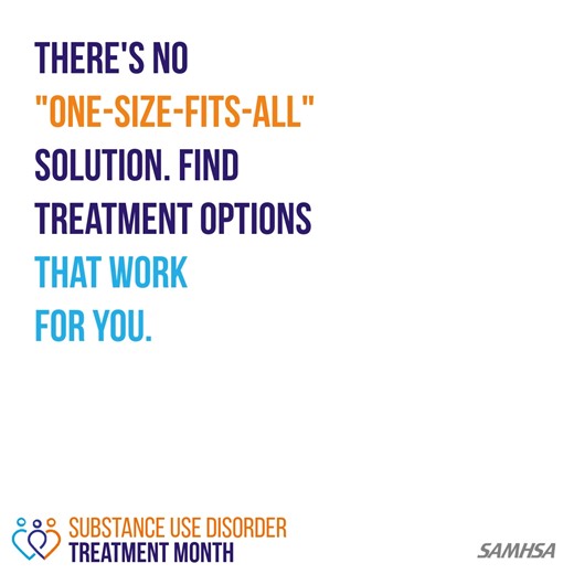 Different treatment options exist for substance use disorders – there is no one-size-fits-all solution. Clinical addiction care offers a range of treatments to meet you where you are. Find treatment that works for you: findtreatment.gov #TreatmentMonthFindtreatment.gov #TreatmentMonth | Drug Free Delaware Coalition