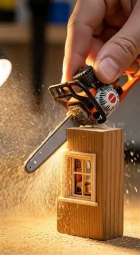 Mini chainsaw cutting small window 🪟 #minitools #tools #woodworking #shorts