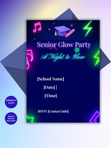 Graduation Party Invitation | Glow Dance Party Invite | Grad Night Celebration | Editable Canva Template - Etsy