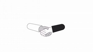 Networking shaking hands bw outline 2D character hands animation. Negotiating handshake diverse monochrome linear cartoon 4K video. Greeting animated people body parts isolated on white background