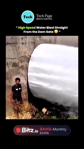 Tech page on Instagram: "A high-speed water blast erupts straight from the dam gate, showcasing the immense power controlled by modern engineering. As the gate opens, massive pressure forces water out at incredible velocity, creating a roaring jet capable of shaping landscapes and managing flood risks. This controlled release helps regulate water levels, protect downstream areas, and maintain the dam’s structural safety. It’s a striking reminder of how carefully managed force keeps large water s