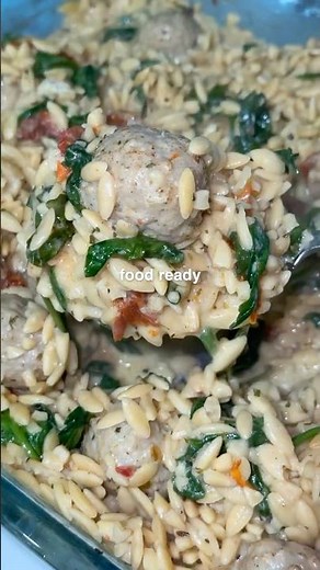 creamy meatball orzo bake #easydinner #dinner #dinnerrecipe #quickmeals #mealprep #shorts