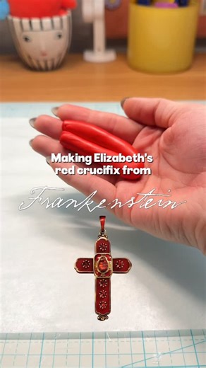 Chelsea | Creative jewelry designer on Instagram: "Making of The Red Scarab Crucifix ❤️🪲 . This was a labor of love but ever so worth it. Thank you to everyone for the support and love on this creation. Commissions will be open on Monday, Dec 22nd. Quantities will be limited so please keep that in mind. I’ll open up a question box in my stories to answer all your questions. #frankenstein #gdtfrankenstein #gdtfrankenstein2025 #gdt"