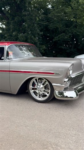 The @precisiondesigns built 1956 Chevy cruising through the campgrounds at the @goodguysrodandcustom Heartland Nationals in Des Moines. This Tri Five rides on a @roadstershop chassis, @billetspecialties wheels, and has a NASCAR SB2 engine under the hood. #trifivefriday #trifive #trifivechevy #tri5 #tri5chevy #56chevy #1956chevy #goodguys25 #goodguysheartlandnationals #iowastatefairgrounds #restomod #precisiondesigns #roadstershop #billetspecialties #sb2 #nascarengine #classiccars #classiccar #cl