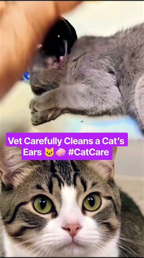 Vet Carefully Cleans a Cat’s Ears 🐱🧼 #CatCare #AnimalRescue