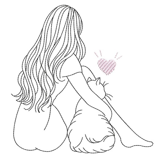 Girl and Cat Lover Embroidery Design for Embroidery Machine (3 Size) - Etsy Australia