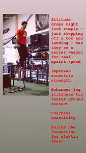 Research shows that performing drop jumps improves stretch-shortening cycle (SSC) function, leg stiffness and reactive strength… which correlate with faster sprint times. For example: • A 2020 study found that in youth athletes, reactive strength index (RSI) from a 40 cm drop jump was negatively correlated with 20 m sprint time (i.e., better jump = faster sprint). ￼ • A 2023 study showed that six weeks of drop jumps from varying heights improved lower-limb explosive output (power, stiffness) in 