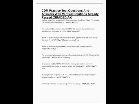 CDM Practice Test Questions And Answers With Verified Solutions Already Passed GRADED A video