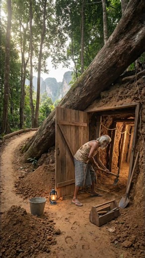 Old Man Builds a Secret Underground House Inside a Giant Tree #shorts
