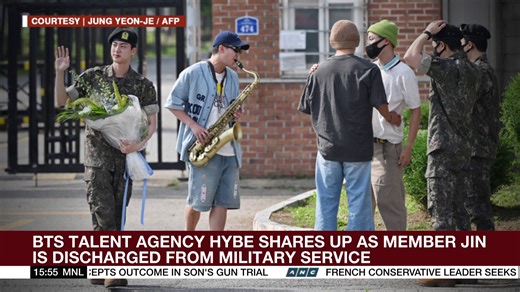 22K views · 851 reactions | BTS talent agency HYBE shares up as member Jin is discharged from military service. | ABS-CBN News | Facebook