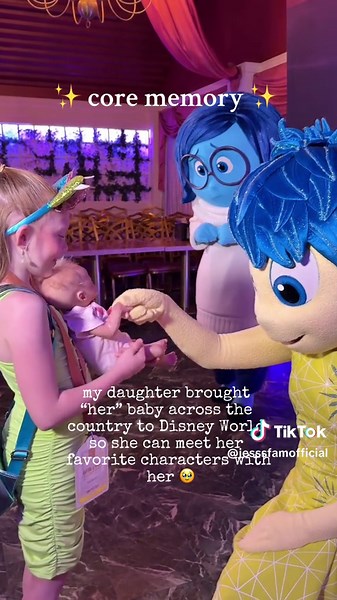 All the emotions watching my baby find joy in “her baby” meeting her favorite Inside Out characters. Definite core memory for us both 😭 #insideout #waltdisneyworld #joy #sadness #childhood #hostedbydisney #daughter #thisismagic #anxiety #reborn #rebornbaby #travelwithkids @Disney Parks