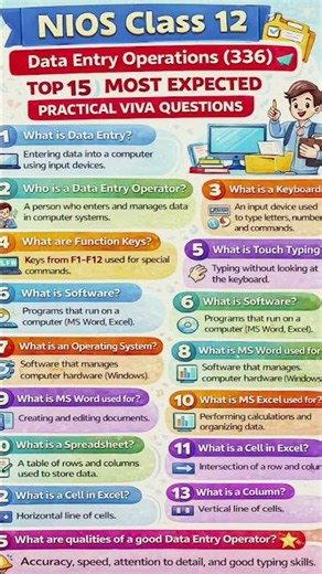 NIOS Class 12 Data Entry Operations (336) | Top 15 Practical Viva Quest