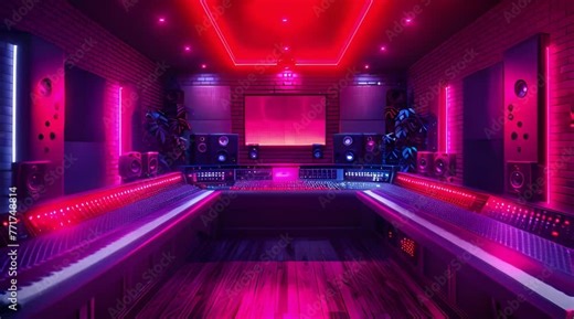 Inside a professional recording studio the control room buzzes with musical creativity. Concept Music Production, Recording Studio, Control Room