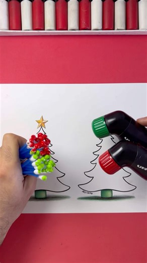 Simple Christmas tree art Q-Tips versus paint markers