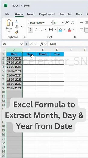 Excel Day Month Year Formula | Excel Formula to Extract Month, Day & Year from Date