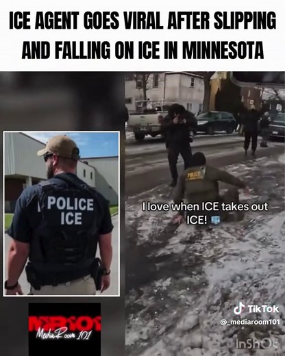 A viral video of an #IceAgent slipping and falling on ice in #Minnesota is taking over the internet right now 👀🤯 Thoughts on this??! #prayforminneasota #ice #caughtoncamera
