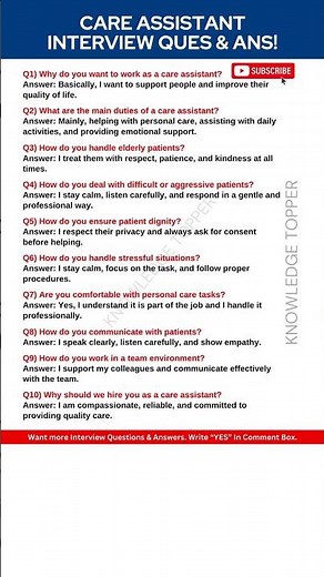 Top 10 Care Assistant Interview Questions and Interview