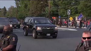 The president's motorcade passed outside Walter Reed Medical Center following his latest message on Twitter today. The president could be seen wearing a mask and waving to people from inside the vehicle: https://2wsb.tv/3jorr4f | WSB-TV